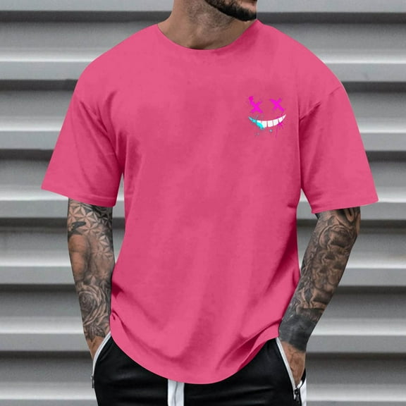 Mens Shirts Men's 3D Print Graphic Tops Crewneck Short Sleeve Pullover Tees Drop Shoulder Streetwear T Shirts Classic Casual Shirt Tee Red L