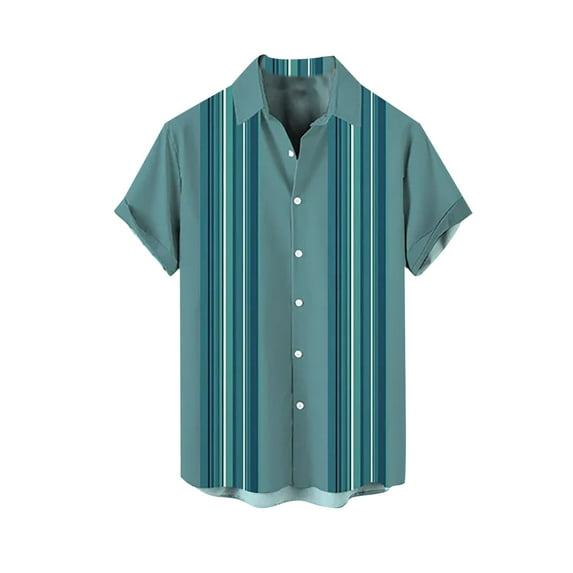 Mens Shirts,Men's Camp Retro Vintage Bowling Button Down Shirt with Pocket Casual Short Sleeve Beach Shirts Summer,Big and Tall Shirts for Men(Color:Sky Blue,Size:2XL)