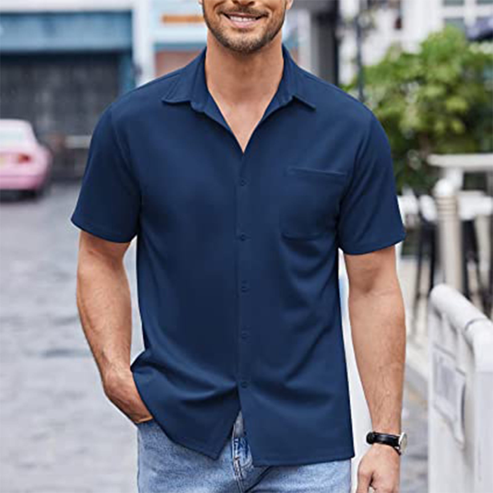 Bazyrey Mens Shirts Men's Casual Button Down Shirts Short Sleeve Regular Fit Beach Shirt Tops Black XL