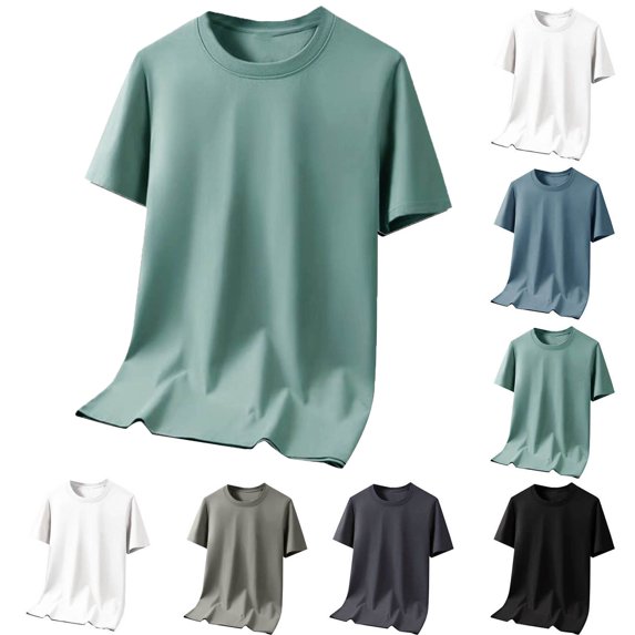 Mens Shirts Men's Casual Fashionable Breathable Sweatshirt Solid Color Half Sleeve Round Neck Green XL