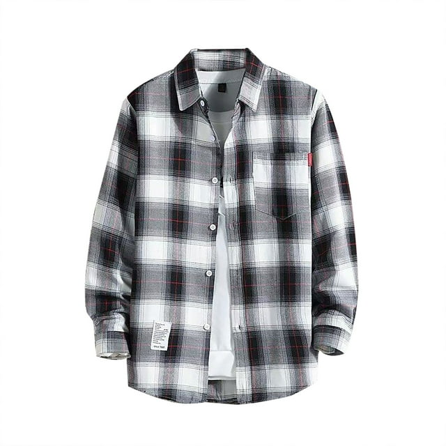 Mens Shirts Men's Casual Flannel Shirt Plaid Long Sleeve Button Down