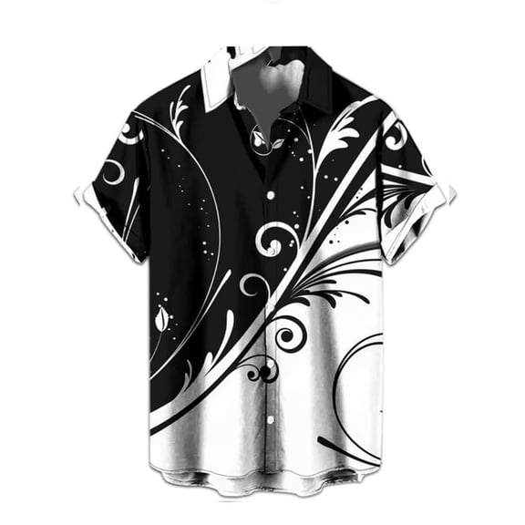 Mens Shirts Men's Casual Outdoor Loose Fit Digital Print Versatile Short Sleeve Shirt Tops Black L