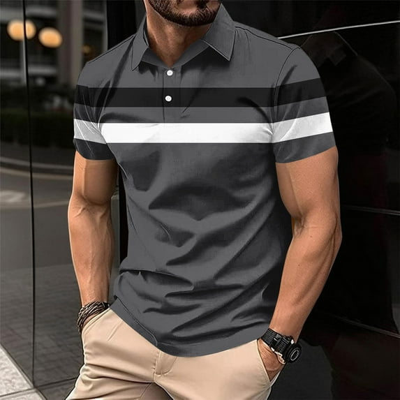 Mens Shirts Men's Casual Shirts Summer Shirts for Men Men's Short Sleeve Shirts Men's Casual Solid Color Striped Printed Button T-Shirt/Top