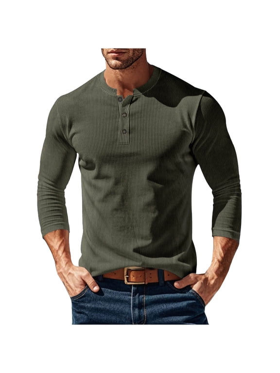 Mens Shirts Men's Corduroy Henley Shirts Long Sleeve Fashion Button Down Loose Basic Lightweight Tee Fall Casual Outdoor T-Shirt