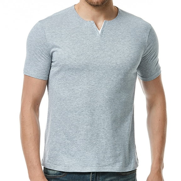 Mens Shirts Men's Fashion Casual Front Placket Short Sleeve Henley T-Shirts Ndbuld Men Casual Solid Fashion Pullover V-neck Short Sleeve T Shirt Blouse Gray L
