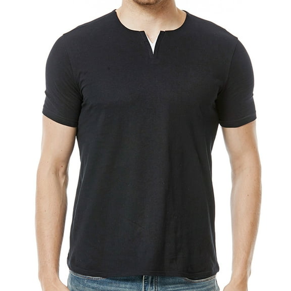 Mens Shirts Men's Fashion Casual Front Placket Short Sleeve Henley T-Shirts Ndbuld Men Casual Solid Fashion Pullover V-neck Short Sleeve T Shirt Blouse Black L