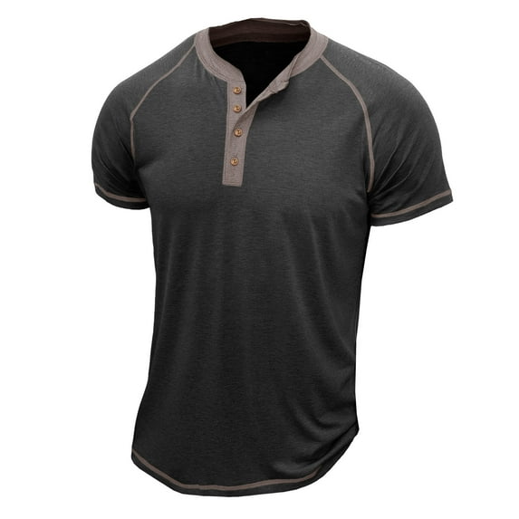 Mens Shirts Men's Fashion Casual Front Placket Short Sleeve Henley T-Shirts Ndbuld Men Short Sleeve Casual Fashion Round Neck Pullover Buttons T Shirt Blouse Gray S