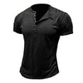 thumbnail image 1 of Mens Shirts Men's Fashion Casual Front Placket Short Sleeve Henley T-Shirts Ndbuld Men Short Sleeve Solid Casual Fashion Round Neck Pullover Buttons T Shirt Blouse Black L, 1 of 4