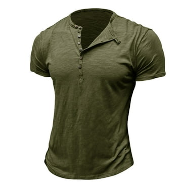 Mens Shirts Men's Fashion Casual Front Placket Short Sleeve Henley T-Shirts Ndbuld Men Short Sleeve Solid Casual Fashion Round Neck Pullover Buttons T Shirt Blouse on Clearance Green M
