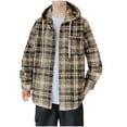 thumbnail image 1 of Mens Shirts Men's Flannel Plaid Hooded Jacket Button Down Sherpa Fleece Lined Long Sleeve Warm Y2k Heavyweight Coat, 1 of 5