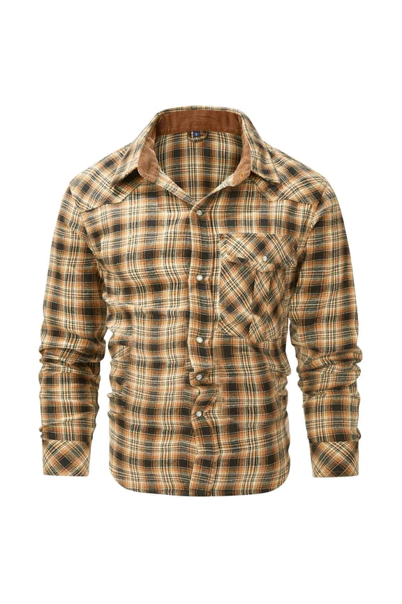 Mens Shirts Men's Flannel Shirts Long Sleeve Plaid Checkered Brushed Casual Western Cowboy Pearl Snap Shirt