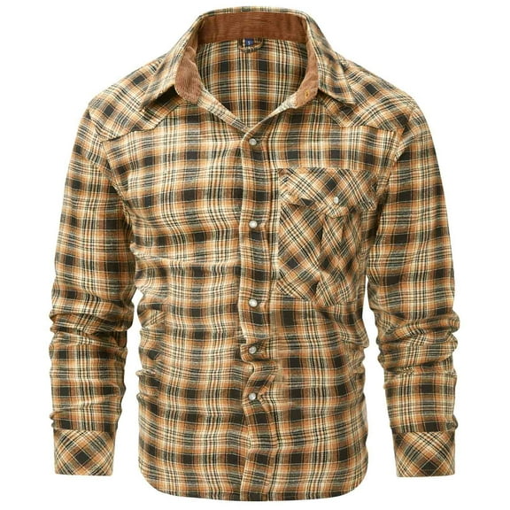 Mens Shirts Men's Flannel Shirts Long Sleeve Plaid Checkered Brushed Casual Western Cowboy Pearl Snap Shirt
