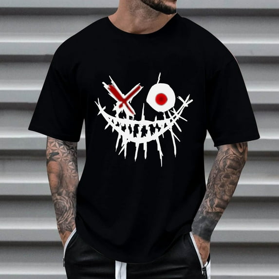 Mens Shirts Men's Graphic Crewneck Short Sleeve Drop Shoulder Streetwear Tee Shirt Top Black L