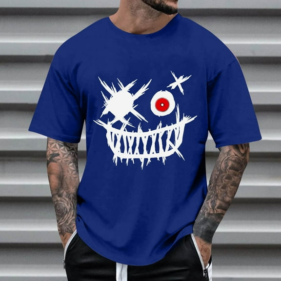 Mens Shirts Men's Graphic Crewneck Short Sleeve Drop Shoulder Streetwear Tee Shirt Top Blue 5XL
