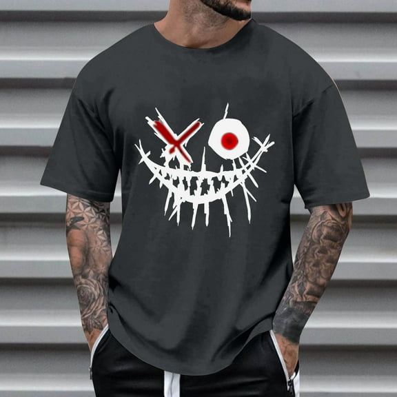 Mens Shirts Men's Graphic Crewneck Short Sleeve Drop Shoulder Streetwear Tee Shirt Top Gray 4XL