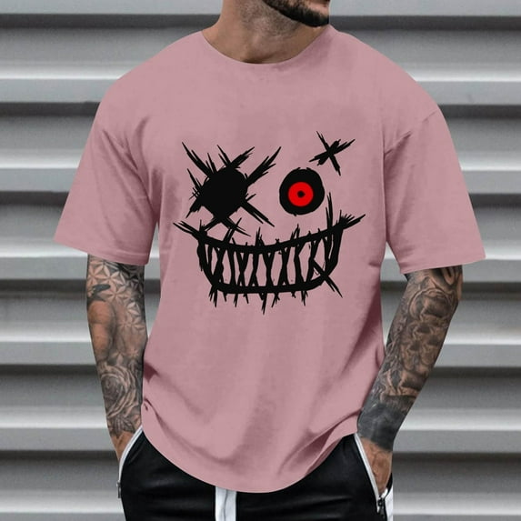 Mens Shirts Men's Graphic Crewneck Short Sleeve Drop Shoulder Streetwear Tee Shirt Top Pink L