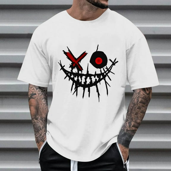 Mens Shirts Men's Graphic Crewneck Short Sleeve Drop Shoulder Streetwear Tee Shirt Top White 2XL