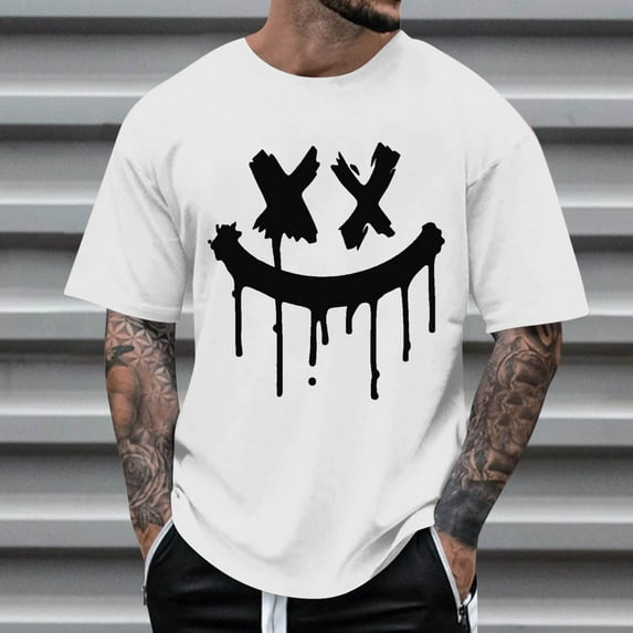 Mens Shirts Men's Graphic Crewneck Short Sleeve Drop Shoulder Streetwear Tee Shirt Top White 4XL