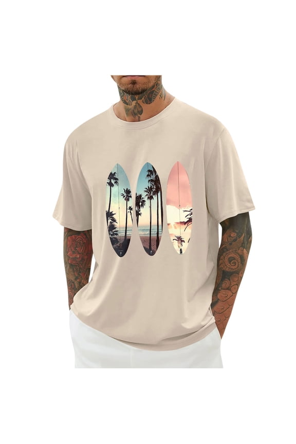 Mens Shirts,Men's Hawaiian T Shirt Short Sleeve Tropical T-Shirts Vintage Surf Board Tops Hawaii Palm Print Tees