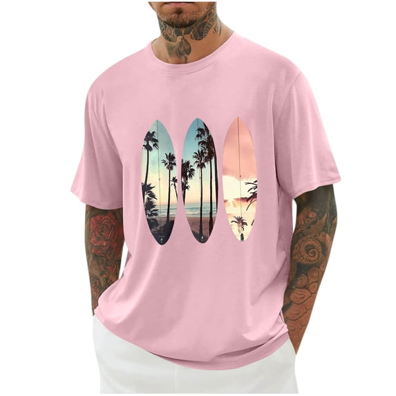 Mens Shirts,Men's Hawaiian T Shirt Short Sleeve Tropical T-Shirts Vintage Surf Board Tops Hawaii Palm Print Tees