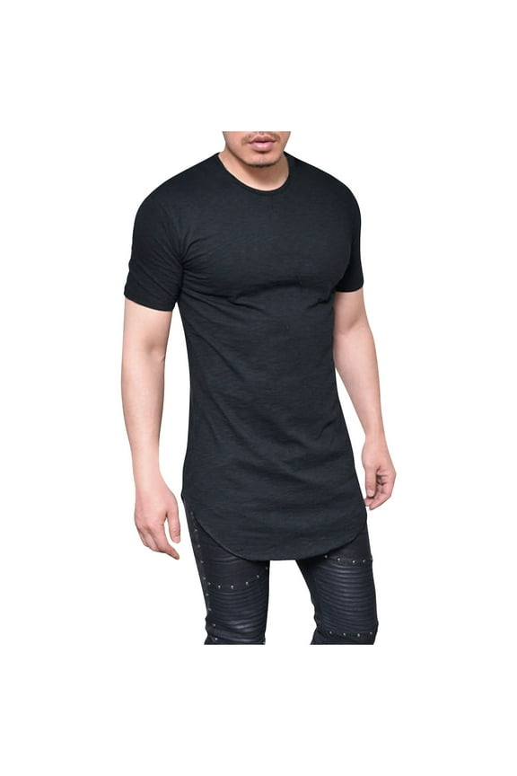 Mens Shirts,Men's Hipster Curved Hem Premium Longline T Shirts Drop Tail Tee Tops Short Sleeve Slim Fit Hip Hop Shirt Gym Workout
