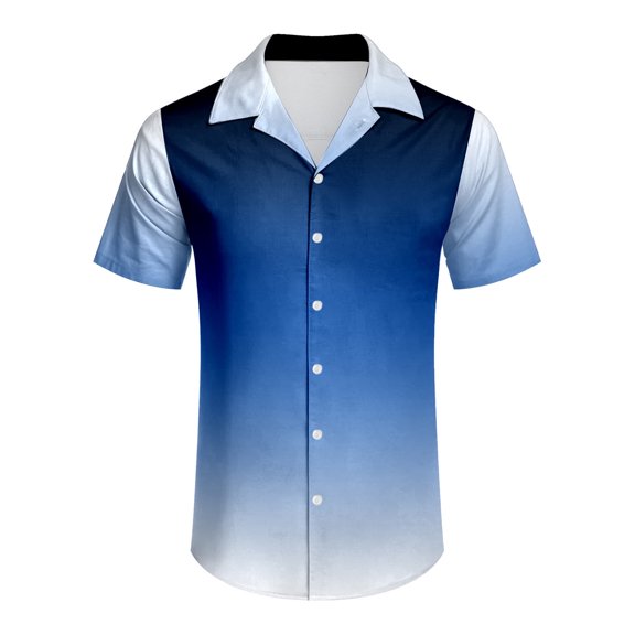 Mens Shirts Men's Holiday Seaside Leisure Loose Button Stand Digital 3D Print Short Sleeve Shirt Top Mens Shirt Dark Blue XL
