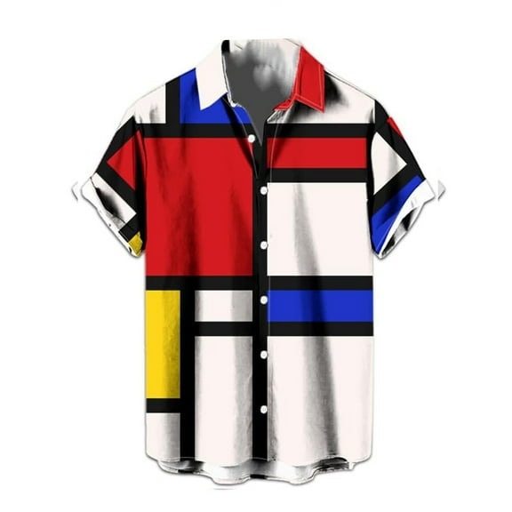 Mens Shirts Men's Outdoor Leisure Loose Fit Digital Print Casual Short Sleeve Colorblock Shirt Watermelon Red XXL
