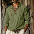 thumbnail image 1 of Mens Shirts Men's Oversized Linen Lapel Tied Shirt For Home Casual Fashion V-neck Long Sleeved Shirt Gifts for Men Green Linen M, 1 of 5