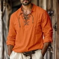 thumbnail image 1 of Mens Shirts Men's Oversized Linen Lapel Tied Shirt For Home Casual Fashion V-neck Long Sleeved Shirt Gifts for Men Orange Linen 3X, 1 of 5