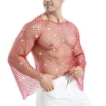 thumbnail image 1 of Mens Shirts, Men's Rhinestones Sparkle Fishnet Rave Tops Bell Sleeve Hollow Loose Sheer Festival Clubwear Shirts Streetwear, 1 of 5
