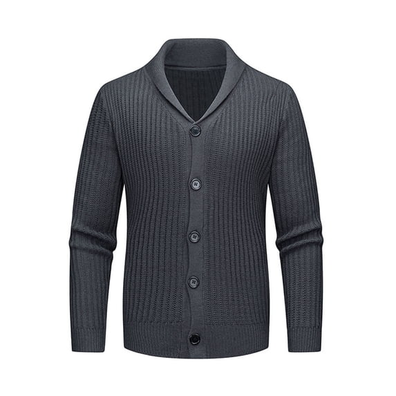 Mens Shirts Men's Shawl Collar Cardigan Sweater Slim Fit Cable Knit Button Up Black Merino Wool Sweater