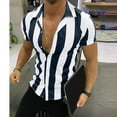 thumbnail image 1 of Mens Shirts Men's Shirt Short-sleeved Mercerized Cotton Striped Color-blocking Slim Fit clearance clothes under $10.00, 1 of 9