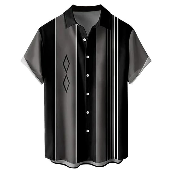 Mens Shirts,Men's Short Sleeve Button Down Bowling Shirts Big and Tall Casual Printed Beach Hawaii Shirt Summer Regular Fit Top,Big and Tall Shirts for Men(Color:Grey,Size:3XL)