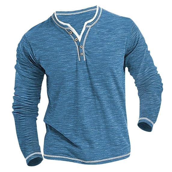 Mens Shirts Men's Solid Color V-Neck Button Casual Sweatshirt Men's Long Sleeve Sweatshirt Gifts for Men Sky Blue Polyester 2XL