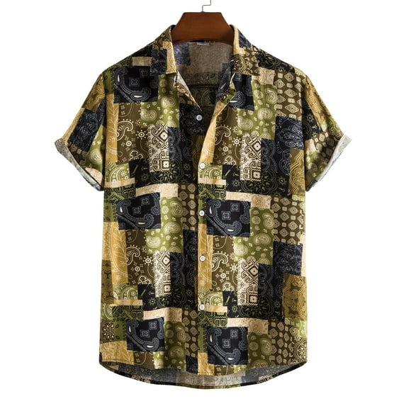 Mens Shirts Men's Summer Fashion Short Sleeve Casual Solid Color Button-Up Shirts clearance clothes under $10.00