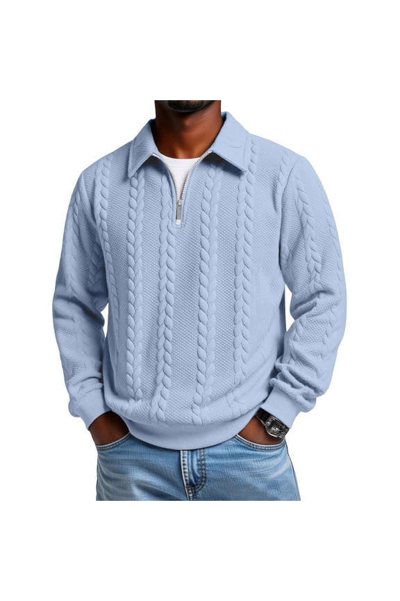 Mens Shirts, Men's Sweatshirt Pullover Sweater Long Sleeve Lapel Quarter Zip Sweaters Light Blue M