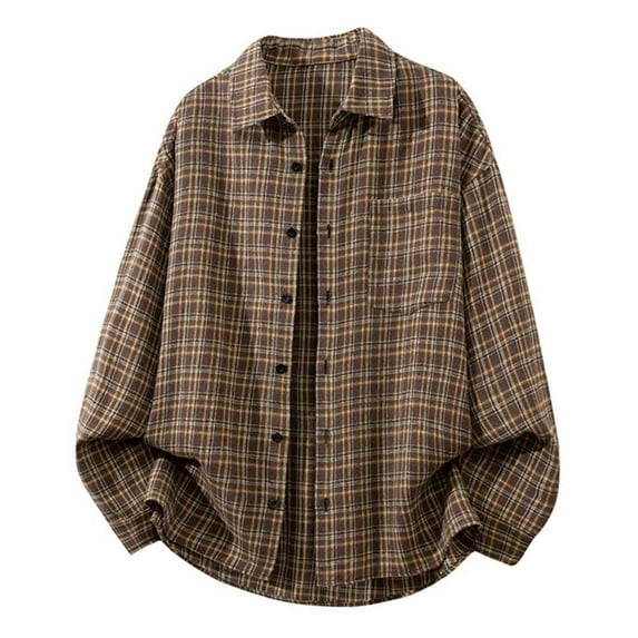 Mens Shirts Men's Versatile Loose Flannel Shirts Vintage Checkered Long Sleeve Casual Button Down Plaid Shirt Jackets