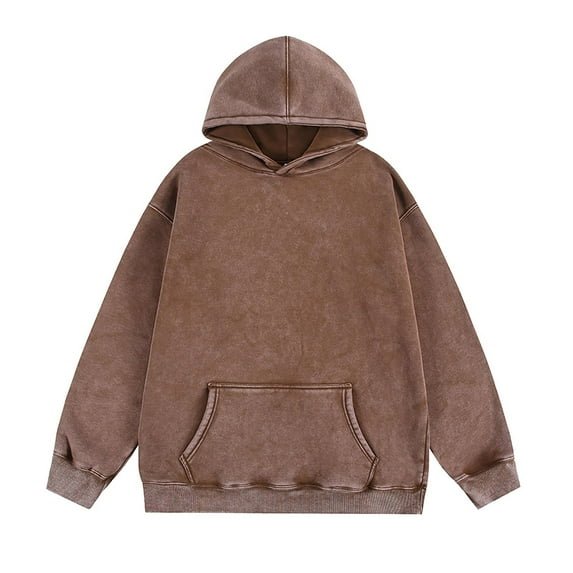 Mens Shirts Men's Vintage Distressed Hoodies Solid Color Loose Long Sleeve Pullover Hooded Sweatshirt Tops with Pocket