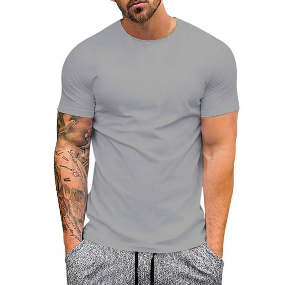 Mens Shirts Mens Breathable Ice Silk T Shirt Slim Fit Summer Round Neck Short SleeveTops Grey 3XL