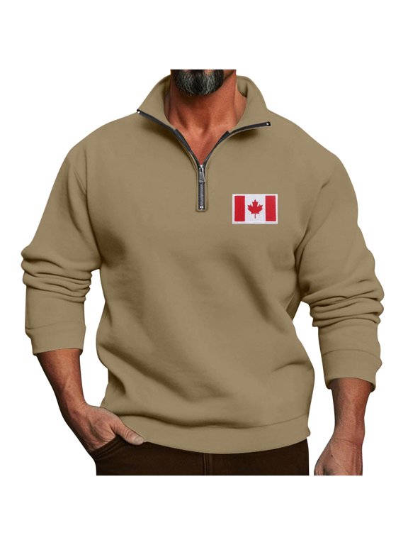 Mens Shirts Mens Canadian Flag Graphic Pullover Fall Shirt Long Sleeve Quarter Zip Sweatshirt Men Fashion Patriotic Print Tops