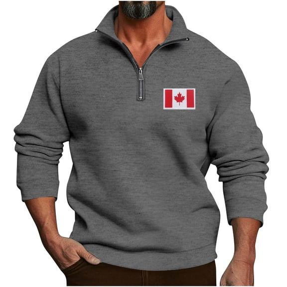 Mens Shirts Mens Canadian Flag Graphic Pullover Fall Shirt Long Sleeve Quarter Zip Sweatshirt Men Fashion Patriotic Print Tops