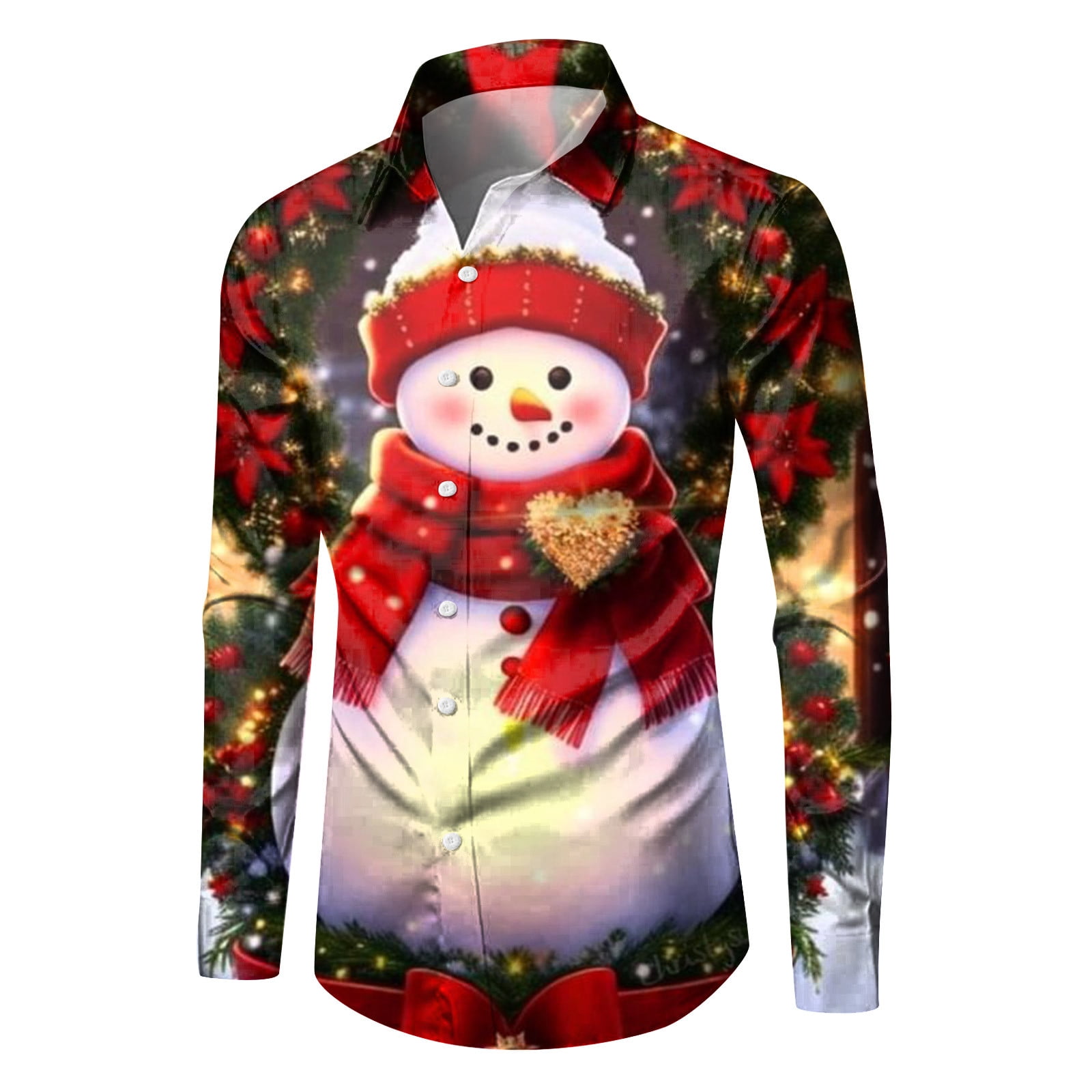Mens Shirts,Mens Christmas Digital 3D Printing Holiday Lapel Button ...