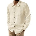 thumbnail image 1 of Mens Shirts Mens Cotton Linen Shirts Casual Lapel Button Down Long Sleeve Shirt Solid Color Fall Dressy Blouses with Pocket, 1 of 9