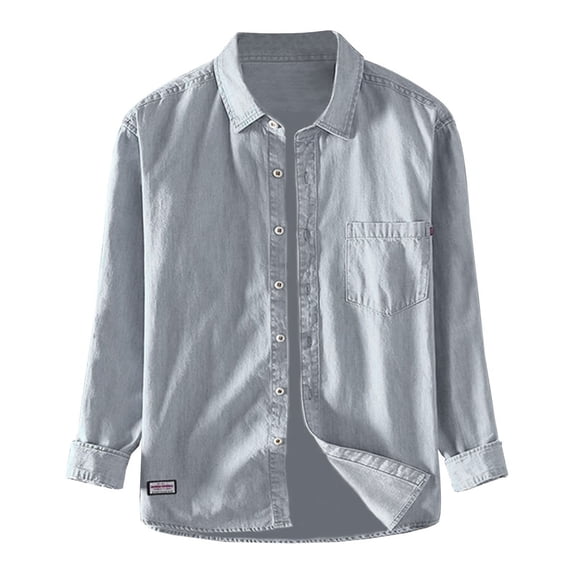 Mens Shirts,Mens Denim Shirt Long Sleeve Jean Work Shirts Regular Fit Button Down Shirts With Pockets,Gym Shirts Men,L,BU1