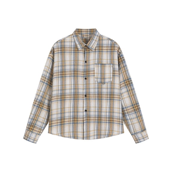 Mens Shirts Mens Fall Plaid Button Up Shirt Regular Fit Long Sleeve Checkered Shirt Casual Button Down Shirts Jacket with Pocket