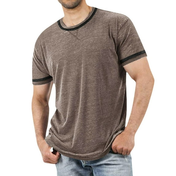 Mens Shirts,Mens Fashion Deep V Neck Short Sleeved T Shirt Cotton Elastic Bottoming Shirt Small Stand Up Collar In Summer,Shirts for Men,Men's T-shirts(Color:Coffee,Size:2XL)
