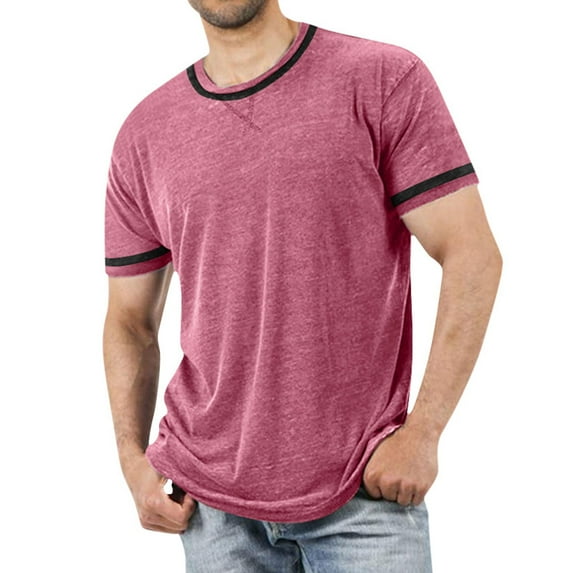 Mens Shirts,Mens Fashion Deep V Neck Short Sleeved T Shirt Cotton Elastic Bottoming Shirt Small Stand Up Collar In Summer,Shirts for Men,Men's T-shirts(Color:Red,Size:XL)