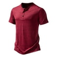 thumbnail image 1 of Mens Shirts Mens Fashion Henley Shirts Long Sleeve Button Cotton T-Shirt with Pocket Ndbuld Men Casual Solid Fashion Pullover Round Neck Short Sleeve T Shirt Blouse on Clearance Red M, 1 of 7