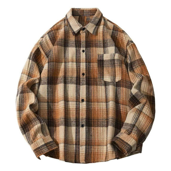 Mens Shirts Mens Flannel Long Sleeve Plaid Button Down Casual Collared Shirt Cotton Blend with Pocket