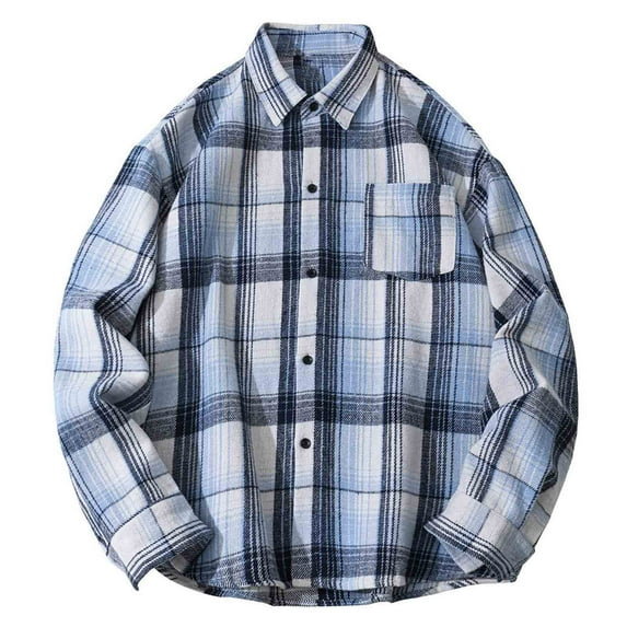 Mens Shirts Mens Flannel Long Sleeve Plaid Button Down Casual Collared Shirt Cotton Blend with Pocket